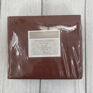 Charter Club Sheet Set TWIN Rust Tonal Stripe 400 TC 100% Cotton Dobby Sateen